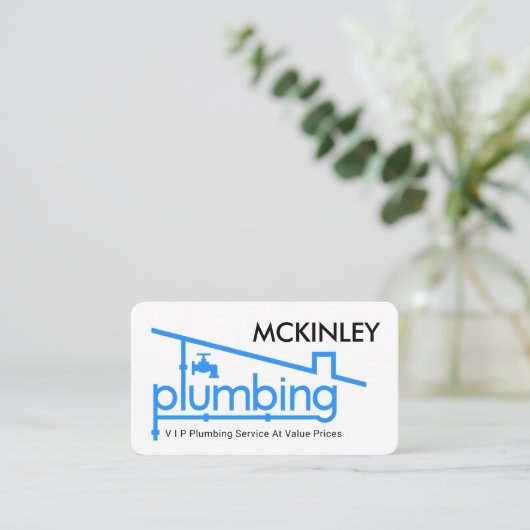 Blue Home Plumbing Pipe System Plumber Repair 名刺 (スタンド正面)