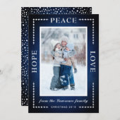 Blue Hope Peace Love Snow Starsクリスマスフォト シーズンカード (正面/裏面)