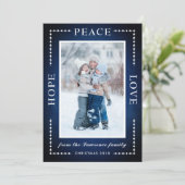 Blue Hope Peace Love Snow Starsクリスマスフォト シーズンカード (スタンド正面)