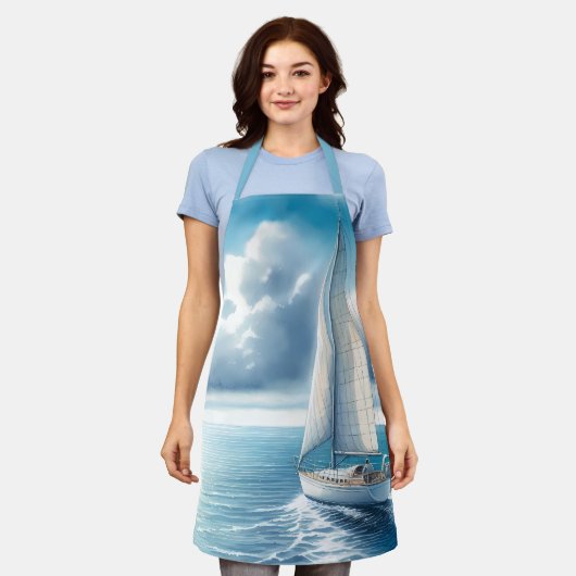 Blue Horizon Solitary Sailboat エプロン (着用した状態)