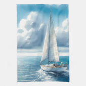 Blue Horizon Solitary Sailboat キッチンタオル (縦)