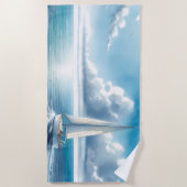 Blue Horizon Solitary Sailboat ビーチタオル (正面)