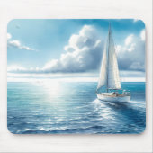 Blue Horizon Solitary Sailboat マウスパッド (正面)