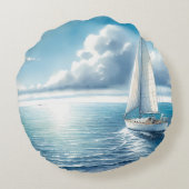 Blue Horizon Solitary Sailboat ラウンドクッション (裏面)