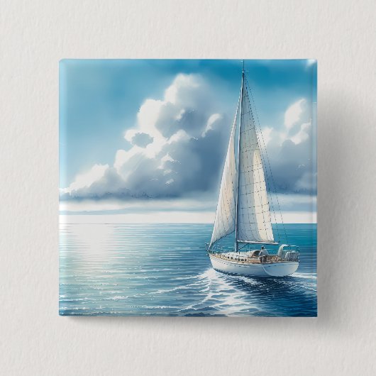Blue Horizon Solitary Sailboat 缶バッジ (正面)