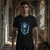 Blue Horned Skull "Conquer All" Graphic T-Shirt Tシャツ