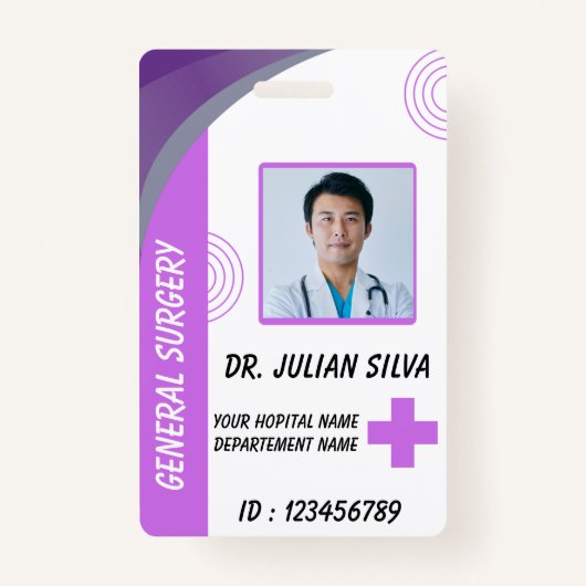 Blue Hospital Employee ID Badge Template バッジ (正面)