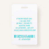 Blue Hospital Employee Name ID Badge バッジ (裏面)