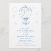 Blue Hot Air Balloon Adventure Baby Shower  招待状 (正面)