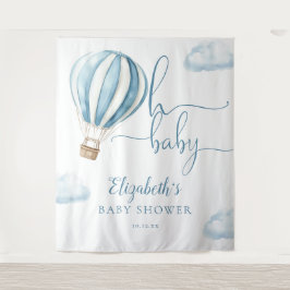 Blue Hot Air Balloon Baby Shower Photo Backdrop タペストリー