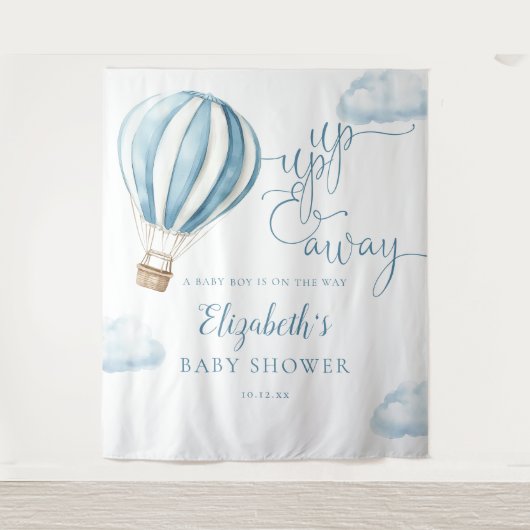 Blue Hot Air Balloon Baby Shower Photo Backdrop タペストリー (正面)