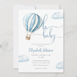 Blue Hot Air Balloon Boy All In One Baby Shower 招待状