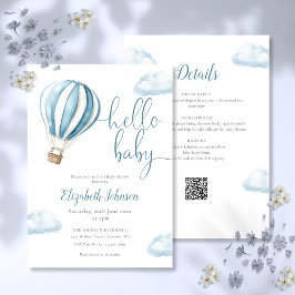 Blue Hot Air Balloon Boy All In One Baby Shower 招待状