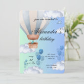 Blue Hot Air Balloon Boy Birthday Invitation  招待状 (スタンド正面)