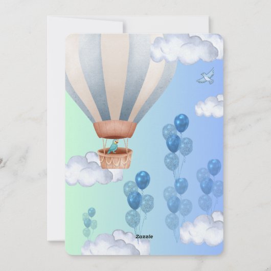 Blue Hot Air Balloon Boy Birthday Invitation  招待状 (裏面)