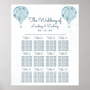 Blue Hot Air Balloon Wedding Table Seating Chart ポスター