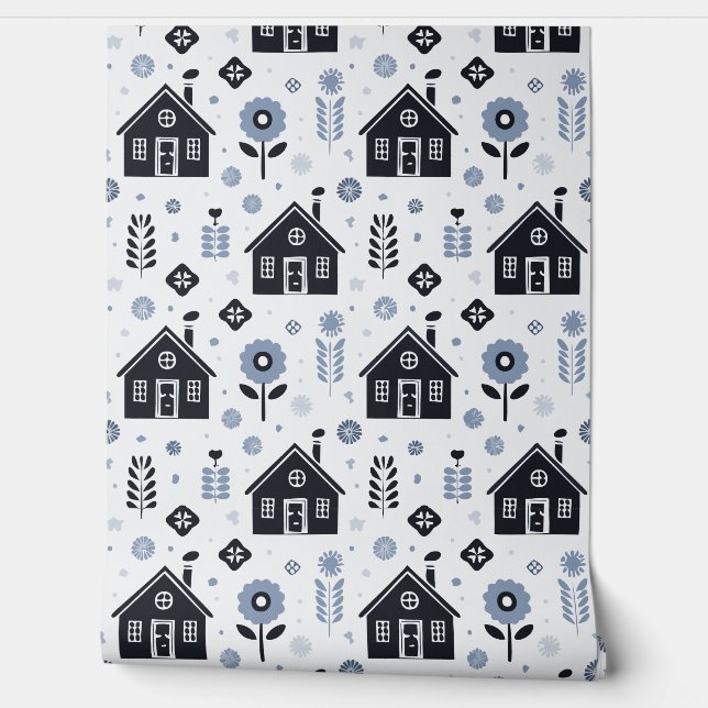 Blue house pattern  壁紙 (ほどく)