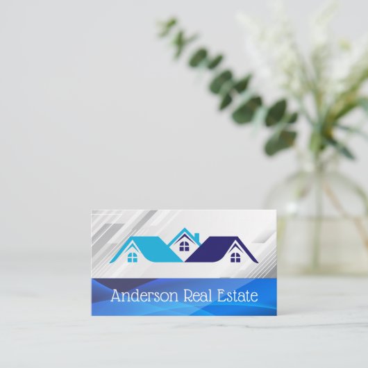 Blue Houses Real Estate Logo | Properties 名刺 (スタンド正面)