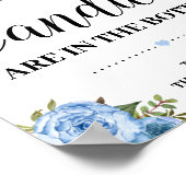 Blue How many Candies game sign Baby shower ポスター (角)