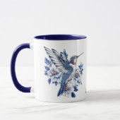 Blue Hummingbird Floral Monogram マグカップ (左)