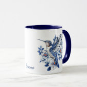 Blue Hummingbird Floral Monogram マグカップ (正面右)