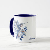 Blue Hummingbird Floral Monogram マグカップ (正面左)