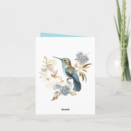 Blue Hummingbird Hydrangea Flowers Grateful サンキューカード (裏面)