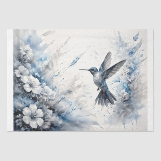 Blue Hummingbird in Flight Decoupage 薄葉紙 (正面)