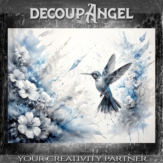 Blue Hummingbird in Flight Decoupage 薄葉紙