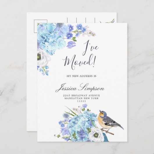 Blue Hydrangeaフローラ移動告知カード 案内ポストカード (正面/裏面)