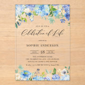 Blue Hydrangea and Ivory Rose Celebration of Life アクリル招待状 (正面)