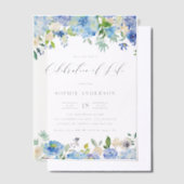 Blue Hydrangea and Ivory Rose Celebration of Life ベラム紙招待状 (オフセット)