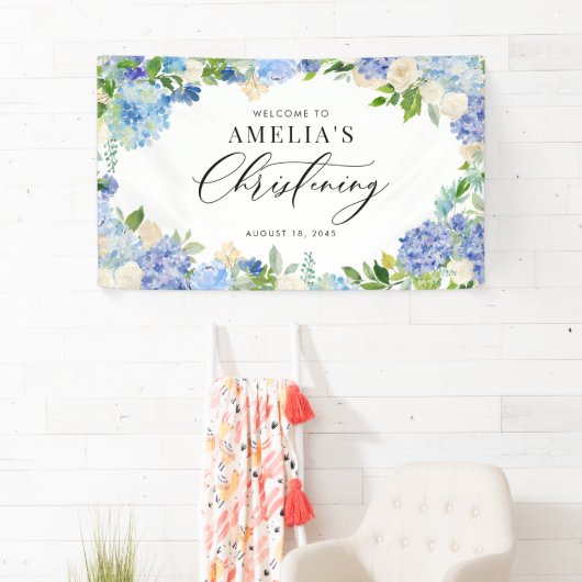 Blue Hydrangea and Ivory Rose Christening 横断幕 (インサイチュ)