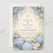 Blue Hydrangea And Ivory Rose Wedding セーブザデート (正面)