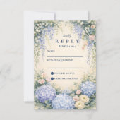 Blue Hydrangea And Ivory Rose Wedding 出欠カード (正面)