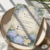Blue Hydrangea And Ivory Rose Wedding 出欠カード