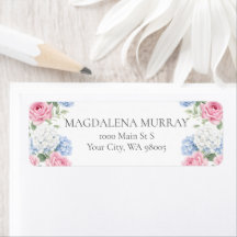 Blue Hydrangea and Pink Rose Floral English Garden