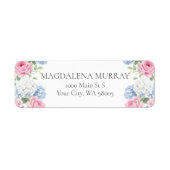 Blue Hydrangea and Pink Rose Floral English Garden ラベル (正面)