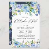 Blue Hydrangea and Rose Celebration of Life invite (正面/裏面)