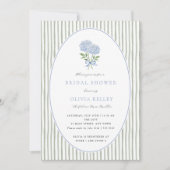 Blue Hydrangea and Stripes Bridal Shower 招待状 (正面)