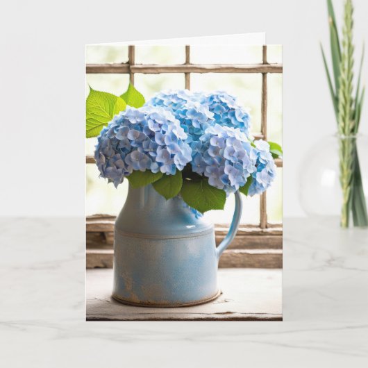 Blue Hydrangea Anniversary Bouquet In Window カード (正面)