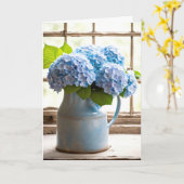 Blue Hydrangea Anniversary Bouquet In Window カード (黄色い花)