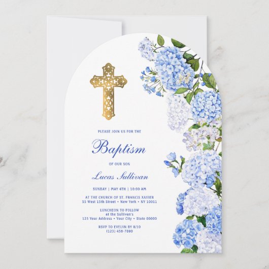 Blue Hydrangea Arch Baptism 招待状 (正面)