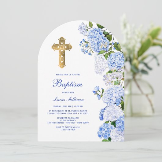 Blue Hydrangea Arch Baptism 招待状 (スタンド正面)