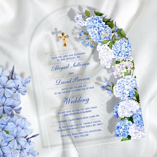 Blue Hydrangea Arch Religious Wedding アクリル招待状