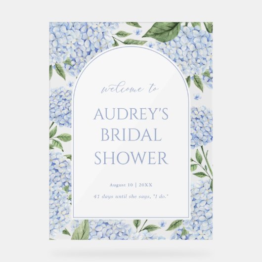 Blue Hydrangea Arched Welcome Sign, Flower Border アクリルサイン (正面)