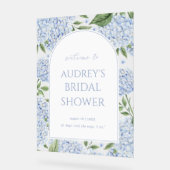 Blue Hydrangea Arched Welcome Sign, Flower Border アクリルサイン (傾斜)