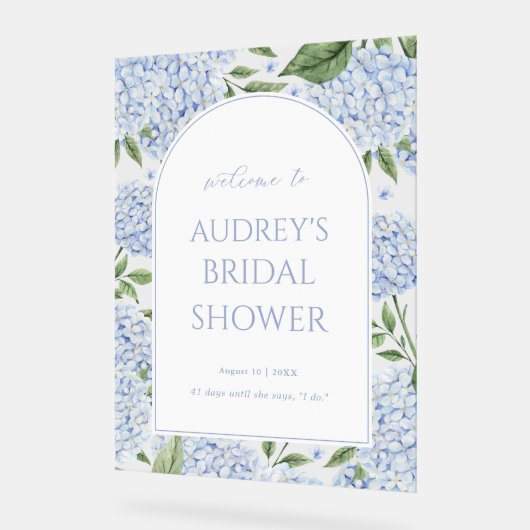 Blue Hydrangea Arched Welcome Sign, Flower Border アクリルサイン (傾斜)