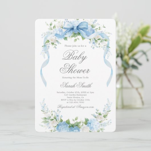 Blue Hydrangea Baby Shower Boy Invitation 招待状 (スタンド正面)