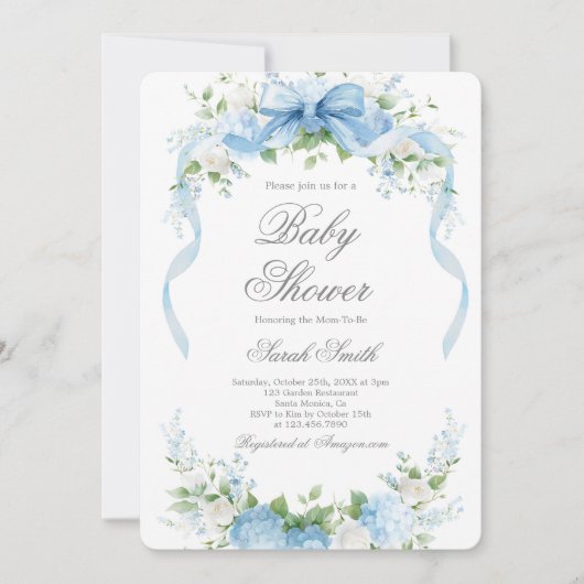 Blue Hydrangea Baby Shower Boy Invitation 招待状 (正面)